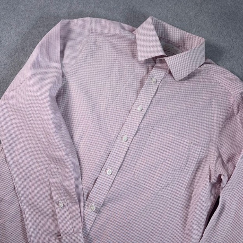 Roundtree & Yorke Dress Shirt Mens 15 33 Pink Micro Check Slim Fit Cotton Poplin